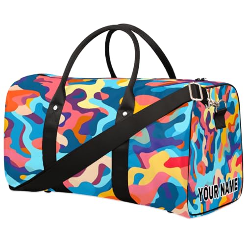 Personalisierte Reisetasche, Sporttasche, Reisetasche, faltbar, Tanztasche, Wochenendtasche, Übernachtungstasche, Handgepäck, Handtasche für Damen und Herren, Aquarell, buntes Camouflage, Aquarell, von cfpolar