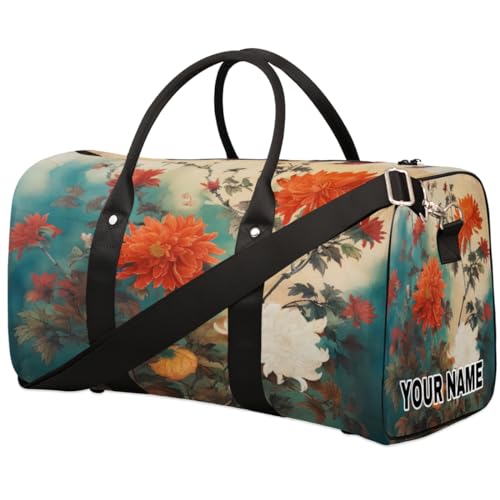 Personalisierte Reisetasche, Sporttasche, Reisetasche, faltbar, Tanztasche, Wochenendtasche, Übernachtungstasche, Handgepäck, Handtasche für Damen und Herren, Blumenmalerei, Blumenmalerei, von cfpolar