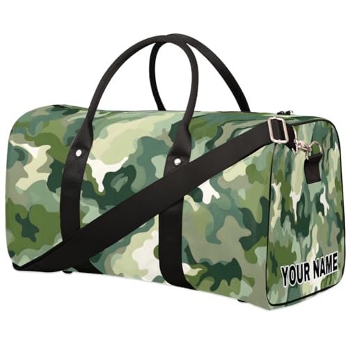 Personalisierte Reisetasche, Sporttasche, Reisetasche, faltbar, Tanztasche, Wochenendtasche, Übernachtungstasche, Handgepäck, Handtasche für Damen und Herren, Camouflage-Muster, Grün, von cfpolar