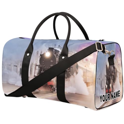 Personalisierte Reisetasche, Sporttasche, Reisetasche, faltbar, Tanztasche, Wochenendtasche, Übernachtungstasche, Handgepäck, Handtasche für Damen und Herren, Dampfzug bei Sonnenuntergang, Dampfzug von cfpolar