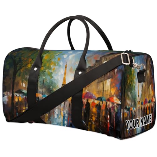 Personalisierte Reisetasche, Sporttasche, Reisetasche, faltbar, Tanztasche, Wochenendtasche, Übernachtungstasche, Handgepäck, Handtasche für Damen und Herren, Eiffelturm-Regenschirm, regnerische von cfpolar