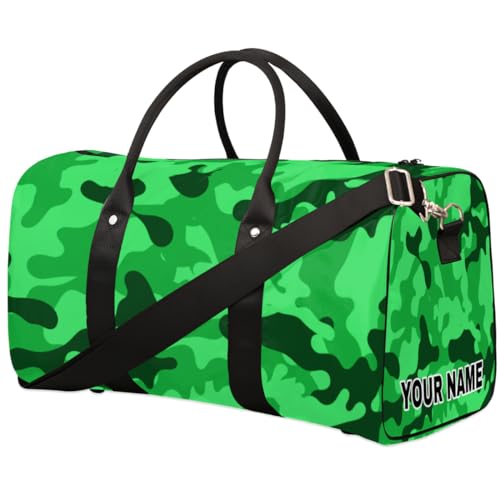 Personalisierte Reisetasche, Sporttasche, Reisetasche, faltbar, Tanztasche, Wochenendtasche, Übernachtungstasche, Handgepäck, Handtasche für Damen und Herren, Grün Camouflage, grün/camouflage, von cfpolar