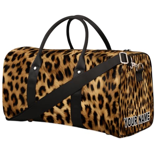 Personalisierte Reisetasche, Sporttasche, Reisetasche, faltbar, Tanztasche, Wochenendtasche, Übernachtungstasche, Handgepäck, Handtasche für Damen und Herren, Leopardenfell-Druck, Leopardenmuster, von cfpolar