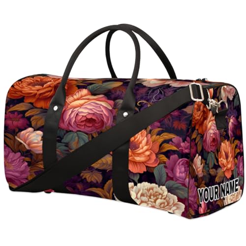 Personalisierte Reisetasche, Sporttasche, Reisetasche, faltbar, Tanztasche, Wochenendtasche, Übernachtungstasche, Handgepäck, Handtasche für Damen und Herren, Rosen, Pfingstrosen, Blumen, Rosen, von cfpolar