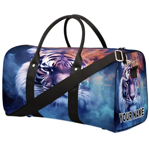 Personalisierte Reisetasche, Sporttasche, Reisetasche, faltbar, Tanztasche, Wochenendtasche, Übernachtungstasche, Handgepäck, Handtasche für Damen und Herren, Smog, Tier, Feuertiger, Smog Animal Fire von cfpolar