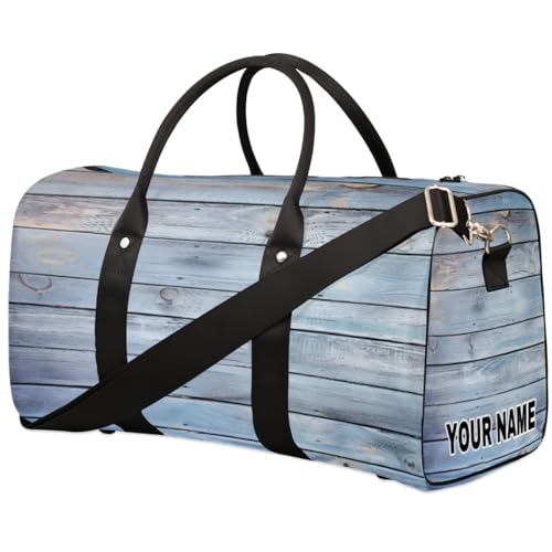 Personalisierte Reisetasche, Sporttasche, Reisetasche, faltbar, Tanztasche, Wochenendtasche, Übernachtungstasche, Handgepäck, Handtasche für Damen und Herren, Sommer, Retro, Blau, Holz, Summer Retro von cfpolar