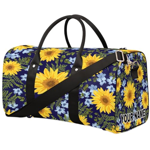 Personalisierte Reisetasche, Sporttasche, Reisetasche, faltbar, Tanztasche, Wochenendtasche, Übernachtungstasche, Handgepäck, Handtasche für Damen und Herren, Sonnenblumenblätter, Sonnenblumenblätter, von cfpolar