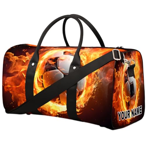 Personalisierte Reisetasche, Sporttasche, Reisetasche, faltbar, Tanztasche, Wochenendtasche, Übernachtungstasche, Handgepäck, Handtasche für Damen und Herren, Sport, Feuerfußball, Sports Fire Soccer, von cfpolar