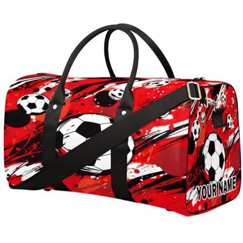 Personalisierte Reisetasche, Sporttasche, Reisetasche, faltbar, Tanztasche, Wochenendtasche, Übernachtungstasche, Handgepäck, Handtasche für Damen und Herren, Sport, Fußball, Rot, Batikfärbung, von cfpolar