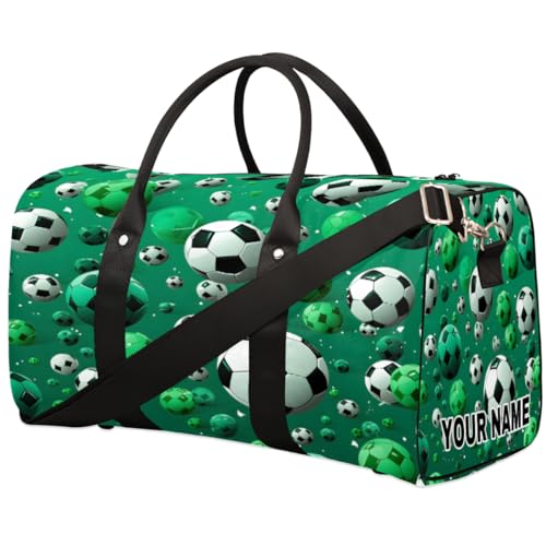 Personalisierte Reisetasche, Sporttasche, Reisetasche, faltbar, Tanztasche, Wochenendtasche, Übernachtungstasche, Handgepäck, Handtasche für Damen und Herren, Sport, Weiß / Grün, Sportfußball, Weiß / von cfpolar