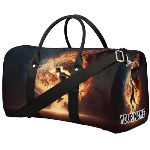 Personalisierte Reisetasche, Sporttasche, Reisetasche, faltbar, Tanztasche, Wochenendtasche, Übernachtungstasche, Handgepäck, Handtasche für Damen und Herren, Sportmann, Feuerbrenner, Basketball, von cfpolar