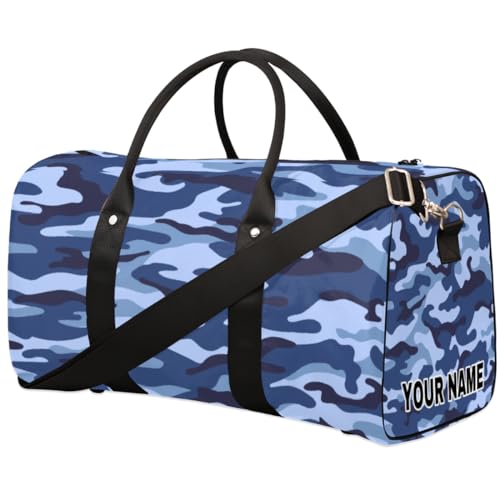 Personalisierte Reisetasche, Sporttasche, Reisetasche, faltbar, Tanztasche, Wochenendtasche, Übernachtungstasche, Handgepäck, Handtasche für Damen und Herren, blaues Camouflage-Muster, Blaues von cfpolar