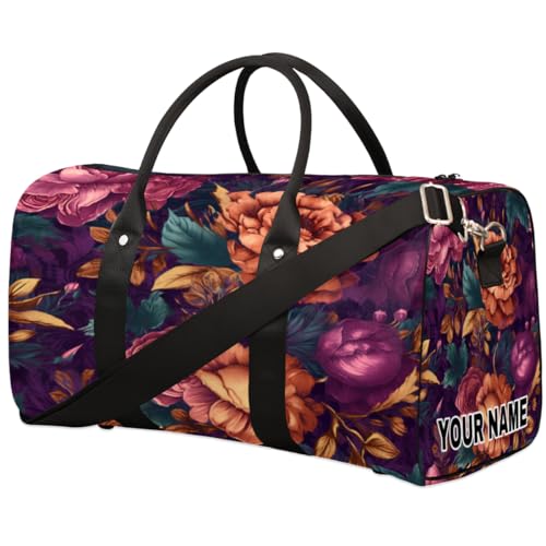 Personalisierte Reisetasche, Sporttasche, Reisetasche, faltbar, Tanztasche, Wochenendtasche, Übernachtungstasche, Handgepäck, Handtasche für Damen und Herren, bunte Rosen, Pfingstrosen, Blumen, bunt, von cfpolar