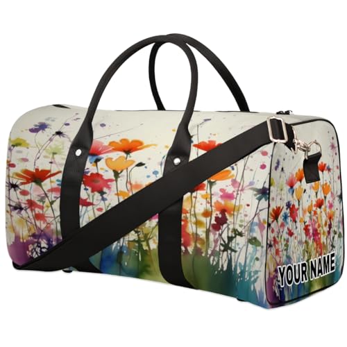 Personalisierte Reisetasche, Sporttasche, Reisetasche, faltbar, Tanztasche, Wochenendtasche, Übernachtungstasche, Handgepäck, Handtasche für Damen und Herren, bunte Spritztinten-Blumen, Bunte von cfpolar