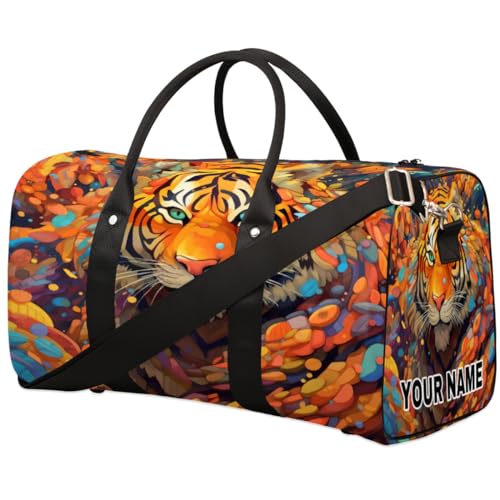 Personalisierte Reisetasche, Sporttasche, Reisetasche, faltbar, Tanztasche, Wochenendtasche, Übernachtungstasche, Handgepäck, Handtasche für Damen und Herren, coole Tigerhaut, Coole Tigerhaut, von cfpolar