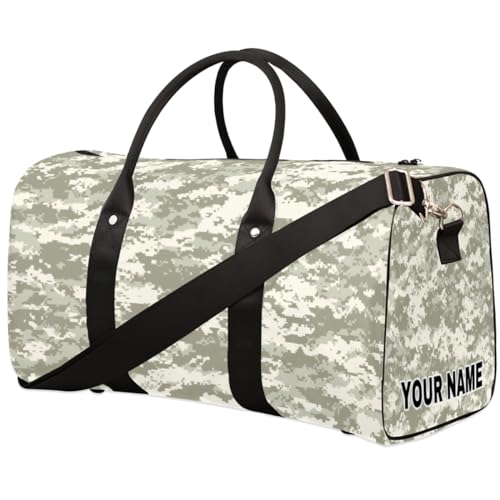 Personalisierte Reisetasche, Sporttasche, Reisetasche, faltbar, Tanztasche, Wochenendtasche, Übernachtungstasche, Handgepäck, Handtasche für Damen und Herren, graues Camouflage-Muster, Graues von cfpolar