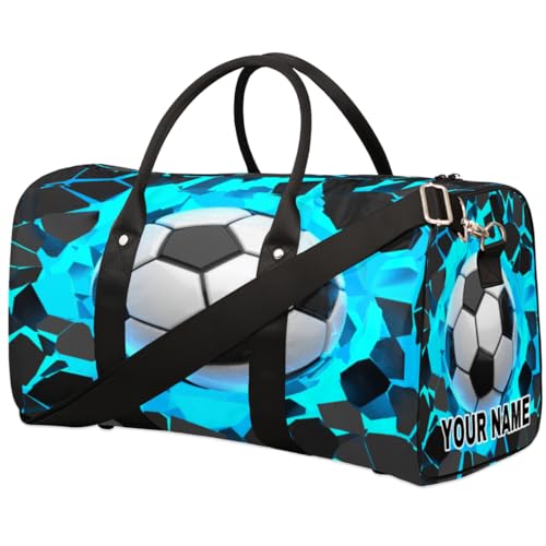 Personalisierte Reisetasche, Sporttasche, Reisetasche, faltbar, Tanztasche, Wochenendtasche, Übernachtungstasche, Handgepäck, Handtasche für Damen und Herren, helles Wandfußballblau, Light Wall von cfpolar