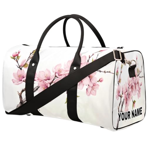 Personalisierte Reisetasche, Sporttasche, Reisetasche, faltbar, Tanztasche, Wochenendtasche, Übernachtungstasche, Handgepäck, Handtasche für Damen und Herren, rosa Blüten, Zweige, Zweige mit rosa von cfpolar