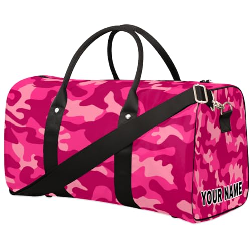 Personalisierte Reisetasche, Sporttasche, Reisetasche, faltbar, Tanztasche, Wochenendtasche, Übernachtungstasche, Handgepäck, Handtasche für Damen und Herren, rosa Camouflage-Muster, Pinkes von cfpolar