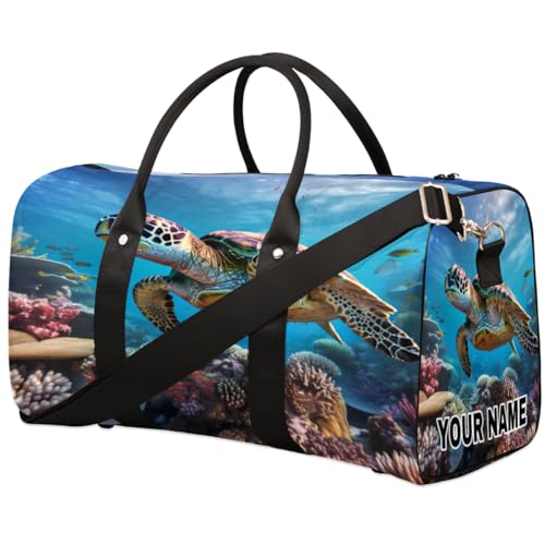 Personalisierte Reisetasche, Sporttasche, Sporttasche, Reisetasche, faltbar, Tanztasche, Wochenendtasche, Übernachtungstasche, Handgepäck, Handtasche für Damen und Herren, Meeresschildkröte, bunte von cfpolar