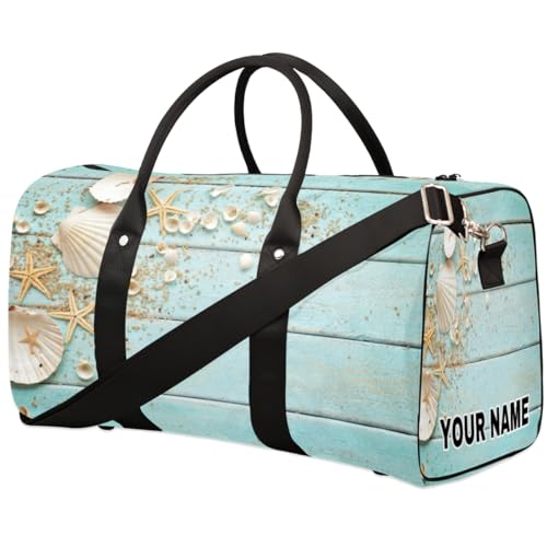 Personalisierte Reisetasche, Sporttasche, Sporttasche, Reisetasche, faltbar, Tanztasche, Wochenendtasche, Übernachtungstasche, Handgepäck, Handtasche für Damen und Herren, Strand, Seestern, Muscheln, von cfpolar