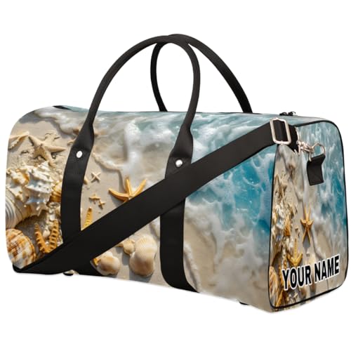 Personalisierte Reisetasche, Sporttasche, Sporttasche, Reisetasche, faltbar, Tanztasche, Wochenendtasche, Übernachtungstasche, Handgepäck, Handtasche für Damen und Herren, Strandmuschel, Seestern, von cfpolar