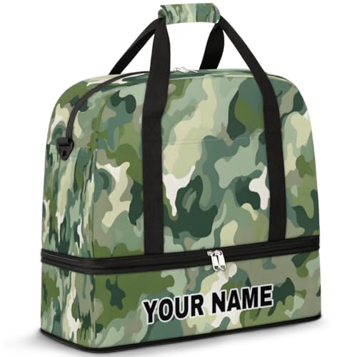 Personalisierte Reisetasche für Damen und Herren, personalisierbar, Sporttasche mit Schuhfach, faltbare Tanztasche, Wochenendtasche, Übernachtungstasche, Camouflage-Muster, Grün, Camouflage-Muster, von cfpolar