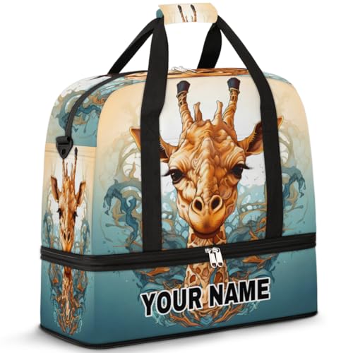 Personalisierte Reisetasche für Damen und Herren, personalisierbar, Sporttasche mit Schuhfach, faltbare Tanztasche, Wochenendtasche, Übernachtungstasche, Cartoon-Giraffe, Cartoon-Giraffe, von cfpolar