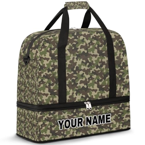 Personalisierte Reisetasche für Damen und Herren, personalisierbar, Sporttasche mit Schuhfach, faltbare Tanztasche, Wochenendtasche, Übernachtungstasche, Grüne Tarnung, grün/camouflage, von cfpolar