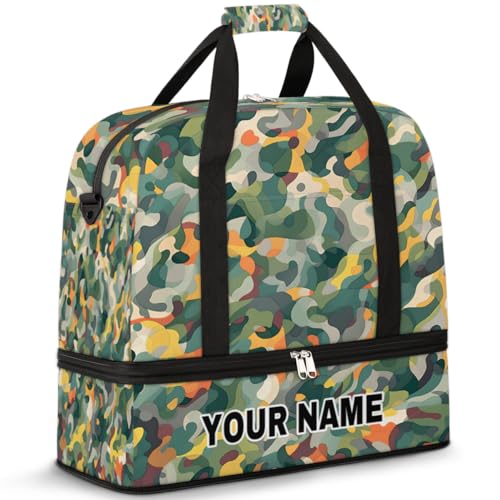 Personalisierte Reisetasche für Damen und Herren, personalisierbar, Sporttasche mit Schuhfach, faltbare Tanztasche, Wochenendtasche, Übernachtungstasche, buntes grünes Camouflage, Buntes grünes von cfpolar