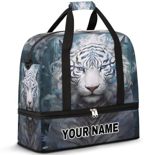 Personalisierte Reisetasche für Damen und Herren, personalisierbar, Sporttasche mit Schuhfach, faltbare Tanztasche, Wochenendtasche, Übernachtungstaschen, abstrakter weißer Tiger, Abstrakter weißer von cfpolar