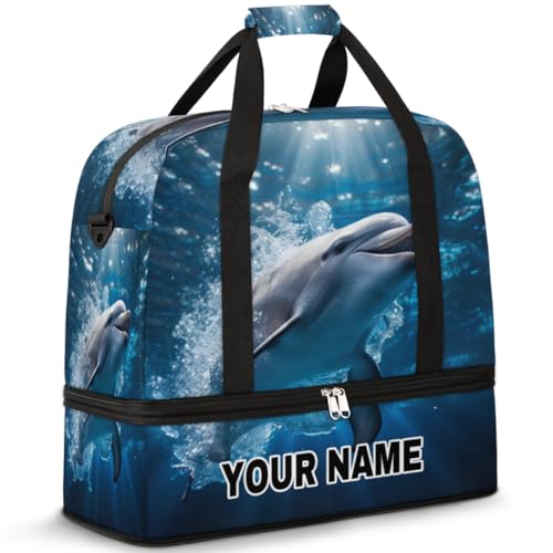 Personalisierte Reisetasche für Damen und Herren, personalisierbar, Sporttasche mit Schuhfach, faltbare Tanztasche, Wochenendtasche, Übernachtungstaschen, blaues Meer, Unterwasserdelfin, Blue Sea von cfpolar