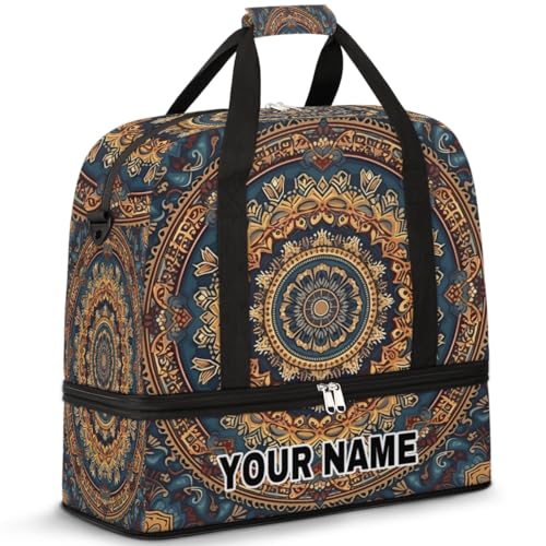 Personalisierte Reisetasche für Damen und Herren, personalisierbar, Sporttasche mit Schuhfach, faltbare Tanztasche, Wochenendtasche, Übernachtungstaschen, ethnischer Mandala-Blumendruck, Ethnischer von cfpolar