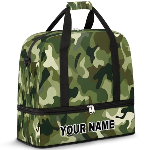 Personalisierte Reisetasche für Damen und Herren, personalisierbar, Sporttasche mit Schuhfach, faltbare Tanztasche, Wochenendtasche, Übernachtungstaschen, grünes Camouflage-Muster, Grünes von cfpolar