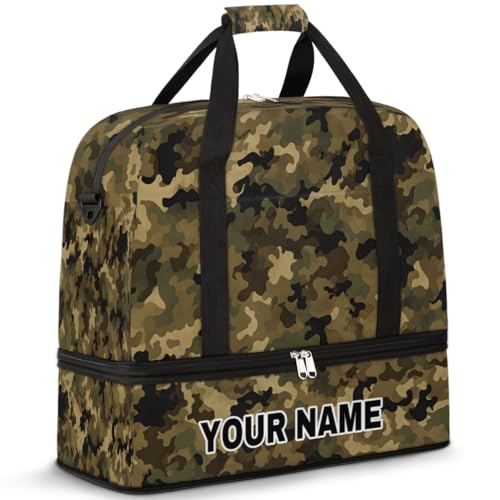 Personalisierte Reisetasche für Damen und Herren, personalisierbar, Sporttasche mit Schuhfach, faltbare Tanztasche, Wochenendtasche, Übernachtungstaschen, grünes Camouflage-Muster, Schwarz, Grün, von cfpolar