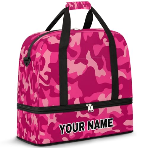 Personalisierte Reisetasche für Damen und Herren, personalisierbar, Sporttasche mit Schuhfach, faltbare Tanztasche, Wochenendtasche, Übernachtungstaschen, rosa Camouflage-Muster, Pinkes von cfpolar