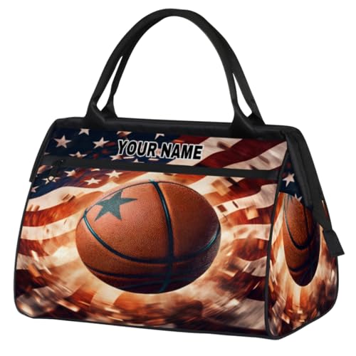 Personalisierte Reisetasche für Damen und Herren, personalisierbar, wasserdicht, Sporttasche, Sporttasche, Wochenendtasche, Übernachtungstasche, Tragetasche, Sport-Basketball, amerikanische Flagge, von cfpolar