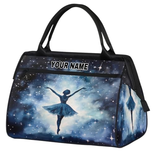 Personalisierte Reisetasche für Damen und Herren, personalisierbar, wasserdicht, Sporttasche, Wochenendtasche, Übernachtungstasche, Handgepäcktasche, Aquarell, Sternenhimmel, Ballerina, Aquarell von cfpolar