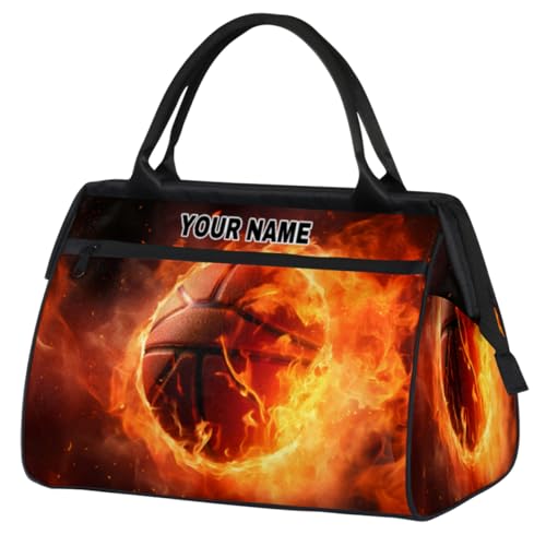 Personalisierte Reisetasche für Damen und Herren, personalisierbar, wasserdicht, Sporttasche, Wochenendtasche, Übernachtungstasche, Handgepäcktasche, Burning Fire Basketball, Burning Fire Basketball, von cfpolar