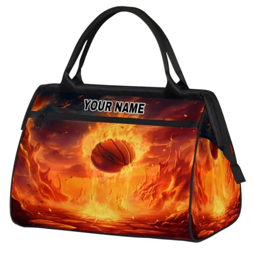 Personalisierte Reisetasche für Damen und Herren, personalisierbar, wasserdicht, Sporttasche, Wochenendtasche, Übernachtungstasche, Handgepäcktasche, Feuer-Basketball, Fire Basketball, 15.2*8.3*11.6 von cfpolar