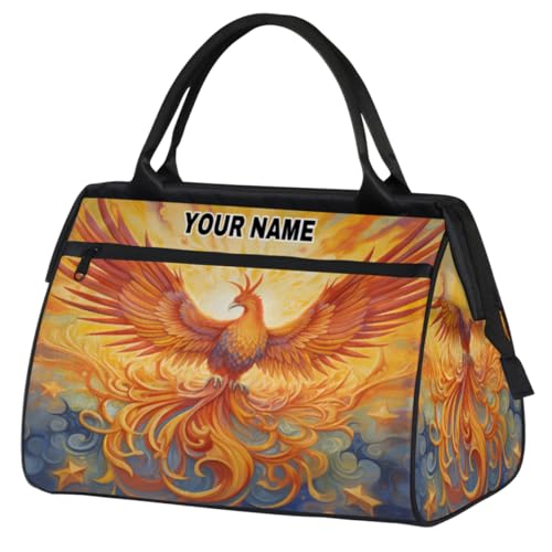 Personalisierte Reisetasche für Damen und Herren, personalisierbar, wasserdicht, Sporttasche, Wochenendtasche, Übernachtungstasche, Handgepäcktasche, Feuerphoenix-Muster, Feuer-Phoenix-Muster, von cfpolar