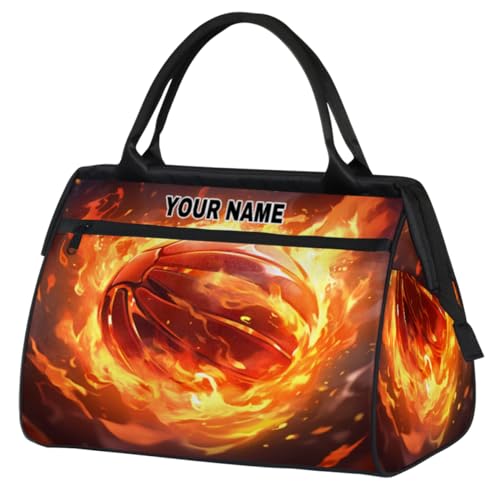 Personalisierte Reisetasche für Damen und Herren, personalisierbar, wasserdicht, Sporttasche, Wochenendtasche, Übernachtungstasche, Handgepäcktasche, Feuersport, Basketball, Fire Sports Basketball, von cfpolar