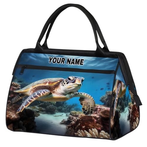 Personalisierte Reisetasche für Damen und Herren, personalisierbar, wasserdicht, Sporttasche, Wochenendtasche, Übernachtungstasche, Handgepäcktasche, Ozean, Unterwasserschildkröte, Ocean von cfpolar