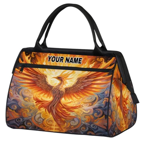 Personalisierte Reisetasche für Damen und Herren, personalisierbar, wasserdicht, Sporttasche, Wochenendtasche, Übernachtungstasche, Handgepäcktasche, Phoenix, Feuer, Flamme, ethnisches Muster, Phoenix von cfpolar