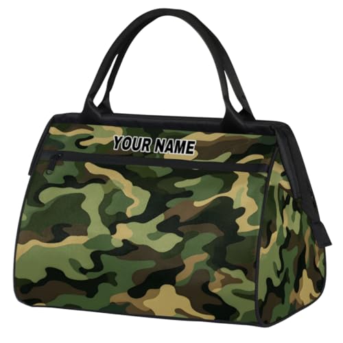 Personalisierte Reisetasche für Damen und Herren, personalisierbar, wasserdicht, Sporttasche, Wochenendtasche, Übernachtungstasche, Handgepäcktasche, Schwarz/Grün, Camouflage, Schwarz-Grün-Tarnmuster, von cfpolar