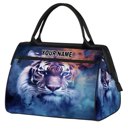 Personalisierte Reisetasche für Damen und Herren, personalisierbar, wasserdicht, Sporttasche, Wochenendtasche, Übernachtungstasche, Handgepäcktasche, Smog-Tiere, Feuertiger, Smog Animal Fire Tiger, von cfpolar