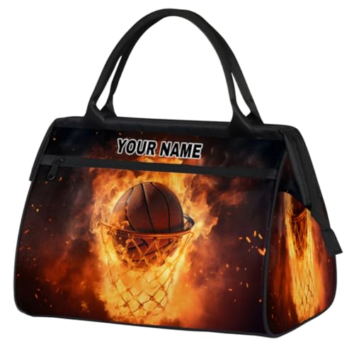 Personalisierte Reisetasche für Damen und Herren, personalisierbar, wasserdicht, Sporttasche, Wochenendtasche, Übernachtungstasche, Handgepäcktasche, Sport, brennendes Feuer, Basketball, Sport Burning von cfpolar