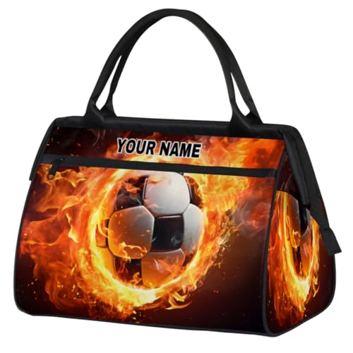 Personalisierte Reisetasche für Damen und Herren, personalisierbar, wasserdicht, Sporttasche, Wochenendtasche, Übernachtungstasche, Handgepäcktasche, Sport-Feuerfußball, Sports Fire Soccer, von cfpolar