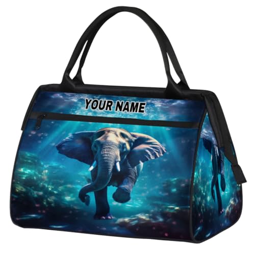 Personalisierte Reisetasche für Damen und Herren, personalisierbar, wasserdicht, Sporttasche, Wochenendtasche, Übernachtungstasche, Handgepäcktasche, Unterwasser-Elefant, Unterwasser-Elefant, von cfpolar