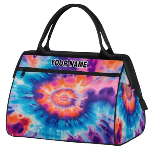 Personalisierte Reisetasche für Damen und Herren, personalisierbar, wasserdicht, Sporttasche, Wochenendtasche, Übernachtungstasche, Handgepäcktasche, abstrakte Kunst, buntes Batikmuster, Abstrakte von cfpolar